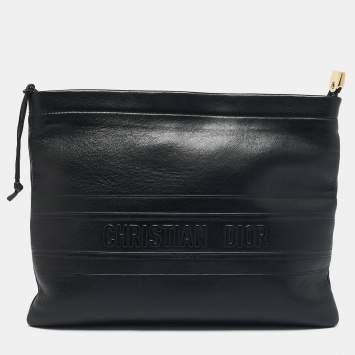 Dior Black Leather Medium Dior Stripe Pouch