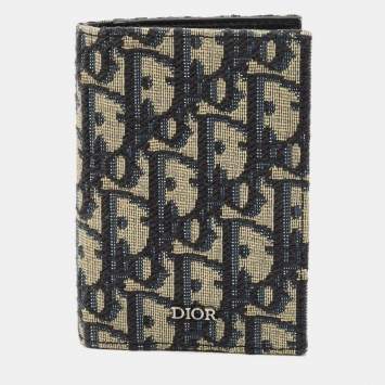 Dior Navy Blue Oblique Canvas Vertical Bifold Wallet