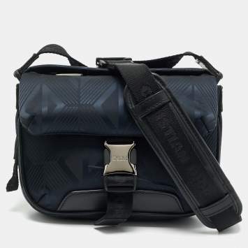 Dior Navy Blue/Black Diamond Print Nylon and Leather Explorer Pouch Bag 