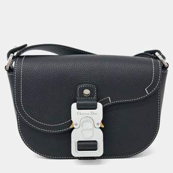 Dior Black Leather Saddle Mini Messenger Bag