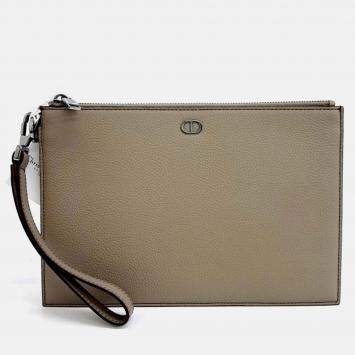 Pre Owned Dior Beige Grey Leather Dior Homme clutch