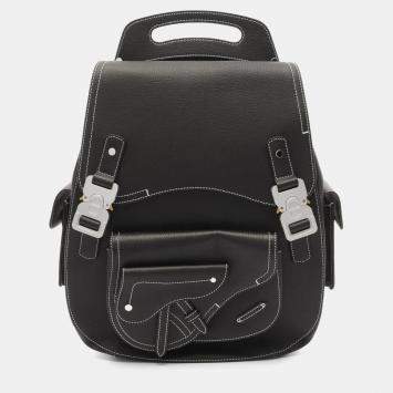 Pre Owned Christian Dior Dior Gallop Backpack Maxi Grained Calfskin Leather Black