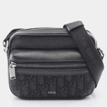 Pre Owned Christian Dior Dior Rider 2.0 Zip Messenger Bag Mini Oblique Jacquard Canvas And Leather Black