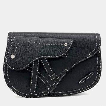 Pre Owned Dior Homme Saddle Black Leather Pouch Bag