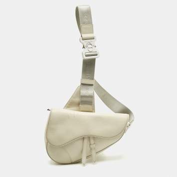 Pre Owned Dior Off White Leather Saddle Crossbody Bag