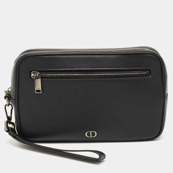 Pre Owned Dior Black Leather CD Toiletry Pouch