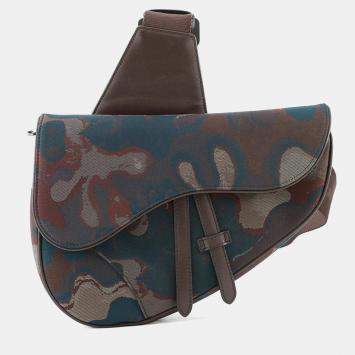 Pre Owned Dior Camouflage Saddle Crossbody Bag Bordeaux/Maru Color Canvas