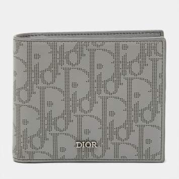 Pre Owned Dior Light Grey Oblique Leather Bi-fold Wallet