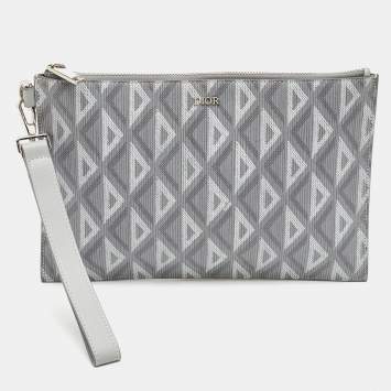 Pre Owned Dior Light Grey CD Diamond Coated Canvas A5 Pouch