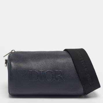 Pre Owned Dior Navy Blue/Black Leather Roller Messenger Bag