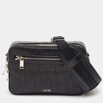 مملوكة مسبقًا حقيبة رسائل سفاري جالاكسي ديور جلد مثقوب أوبليك أسود