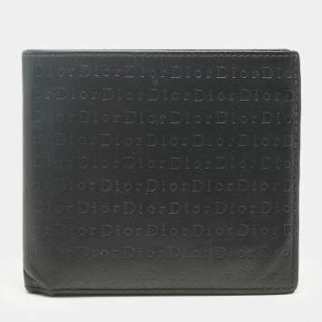 Pre Owned Dior Black Logo Embossed Leather Bifold Wallet