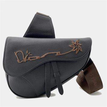 Pre Owned Dior Diorx Cactus Jack Saddlebag Black/Brown Leather