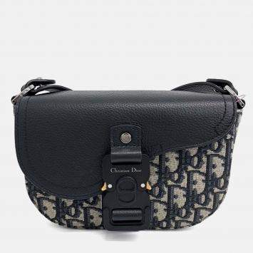 مملوكة مسبقًا Dior Navy Blue Fabric Oblique Saddle Strap Pouch Crossbody Bag
