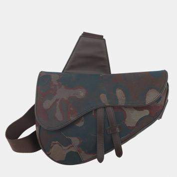 مملوكة مسبقًا Dior Peter Doyck Collaboration Camouflage Saddlebag Brown Canvas Leather