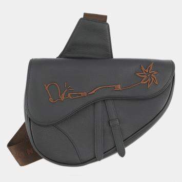 Pre Owned حقيبة سرج ديور x كاكتوس جاك جلد أسود