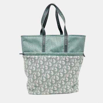 Pre Owned Dior Homme Green/White Cotton Reversible Beach Bag