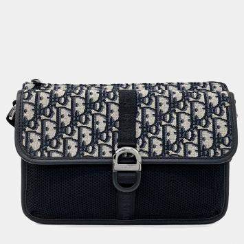 Pre Owned Dior Black Grey Canvas Oblique 8 Messenger Bag