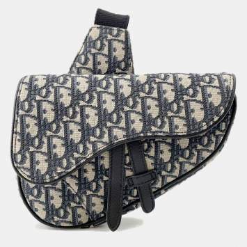 Pre Owned حقيبة سرج ديور قماش أوبليك كحلي جلد حجم صغير