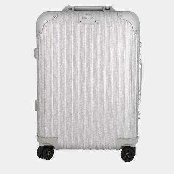 Pre Owned Dior Rimowa Collaboration Cabin Suitcase Oblique Carry-On Silver Aluminium