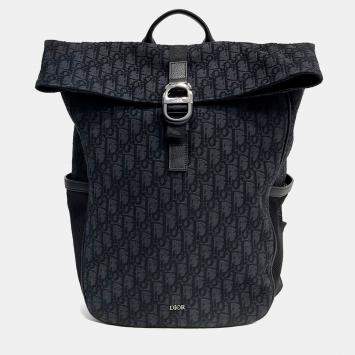 مملوكة مسبقًا Dior Navy Blue Canvas Oblique Roll-Top Backpack