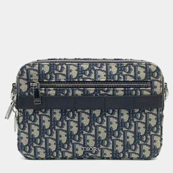 Pre Owned Dior Navy Blue Canvas Oblique Safari Messenger Bag