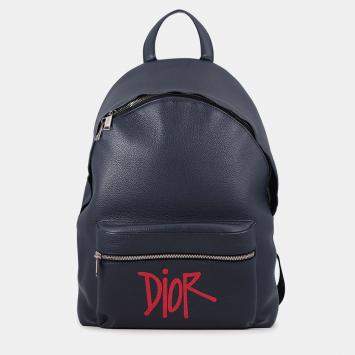 Pre Owned Dior Backpack StSsy Collaboration Navy Leather