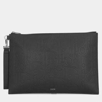 Pre Owned Dior Dior Gravity A4 Pouch Black Calf Leather