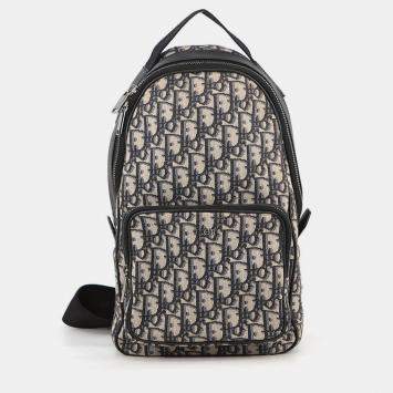 مملوكة مسبقًا Dior Oblique Sling Bag Navy/Black/Beige Canvas Leather