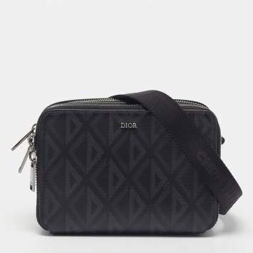 Pre Owned Dior Black CD Diamond Print Coated Canvas Messenger Pouch