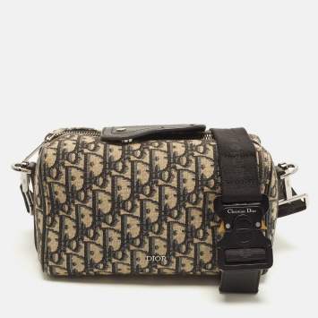 مملوكة مسبقًا Dior Lingot 22 Navy Blue Oblique Canvas and Leather Messenger Bag