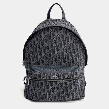 Pre Owned Dior Homme Oblique Navy Blue Fabric Backpack
