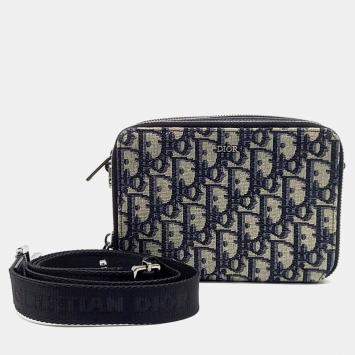 مملوكة مسبقًا Dior Homme Oblique Navy Blue/Beige Canvas Wallet on 2OBBC119YSE