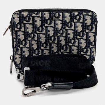 Pre Owned Dior Homme Oblique Navy Blue/Beige Coated Canvas Wallet on 2OBBC119YSE