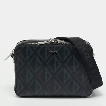 Pre Owned Dior CD Diamond Black Coated Canvas and Leather Crossbody Bag