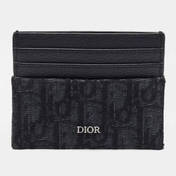 Pre Owned Dior Black Oblique Canvas and Leather Card Holder