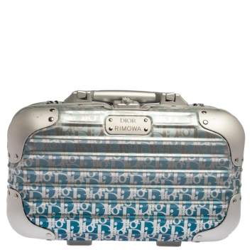 Pre Owned Dior x Rimowa Blue/Grey Oblique Print Aluminium Personal Case