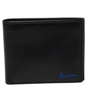 Pre Owned Dior Homme Black Leather Signature Bifold Wallet