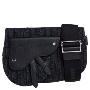 Pre Owned Dior Black Oblique Canvas and Leather Saddle Messenger Bag