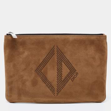 Pre Owned Dior Tan Nubuck Zip Pouch