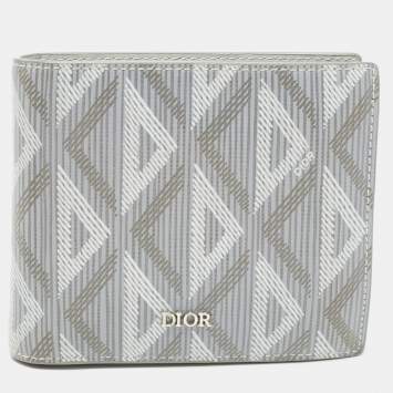 Pre Owned Dior Grey CD Diamond Coated Canvas Bifold Compact Wallet 
