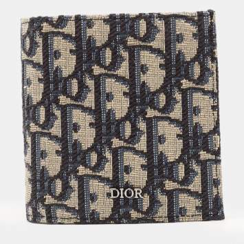 Pre Owned Dior Black/Beige Oblique Jacquard Bifold Wallet