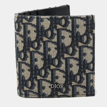 Pre Owned Dior Black/Beige Oblique Jacquard Bifold Wallet