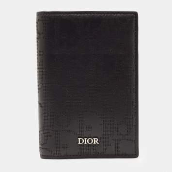 Pre Owned Dior Black Oblique Galaxy Leather Bifold Card Holder