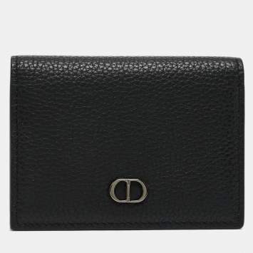 Pre Owned Dior Black Grained Leather Bifold Card Holder