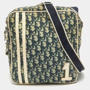 Pre Owned Dior Navy Blue/Off White Oblique PVC and Patent Leather Trotter No. 1 Messenger Bag