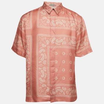 Pre Owned Dior Pink Printed Silk Buttoned Up Shirt XL