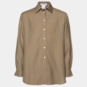 Pre Owned Dior Brown Linen Button Front Shirt L