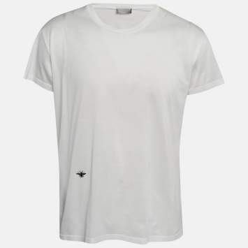 Pre Owned Dior White Embroidered Cotton Round Neck T-Shirt XL