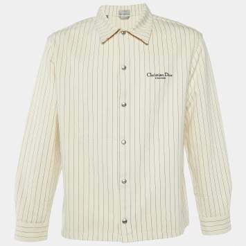 Pre Owned Dior Homme Cream Striped Cotton Button Front Jacket L